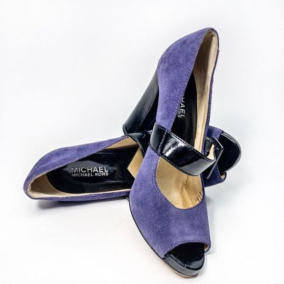 Michael Kors Hanna Purple Suede Open Toe Buckle Pumps Sz 7M - Picture 9 of 11